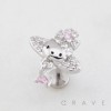 CUTTIE KITTY CAT FACE PLANET DROP DANGLE CZ THREADLESS (PUSH IN) 316L SURGICAL STEEL LABRET SET